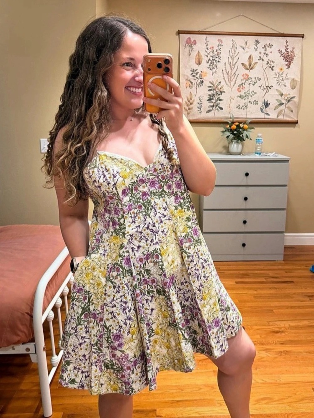Anthropologie maeve Floral Mini Dress Purple Size Large Like New Lace Trim Sweet